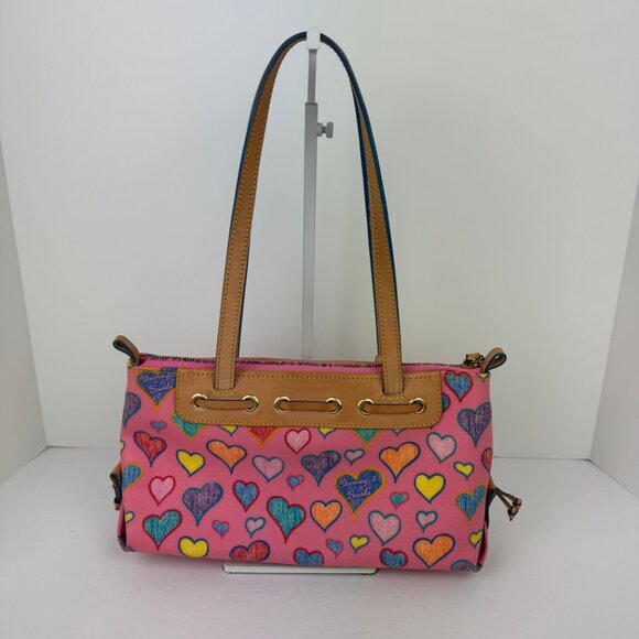 Authentic Dooney & Bourke Tassel Zip Top Heart Print Shoulder Bag. - Picture 2 of 16